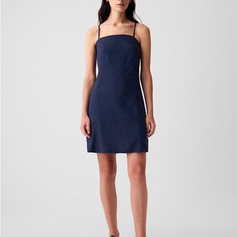 GAP Linen Blend Mini Dress Blue Indigo Navy Summer A-Line Sundress